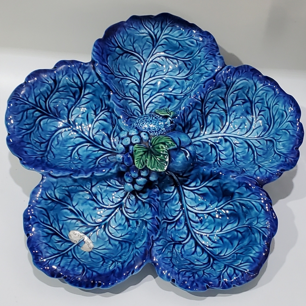 1960s Mood Indigo Blue 5 Part Relish Japanese Ceramic 13" by Inarco